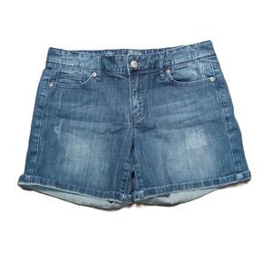 Tommy Hilfiger Sz 2 Women's Y2K Mid Rise Midi Distressed Stretch Jean Shorts